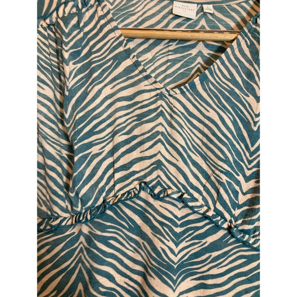New Directions Babydoll Top Womens Large Teal & Tan Zebra Animal Print Flowy - Picture 6 of 13